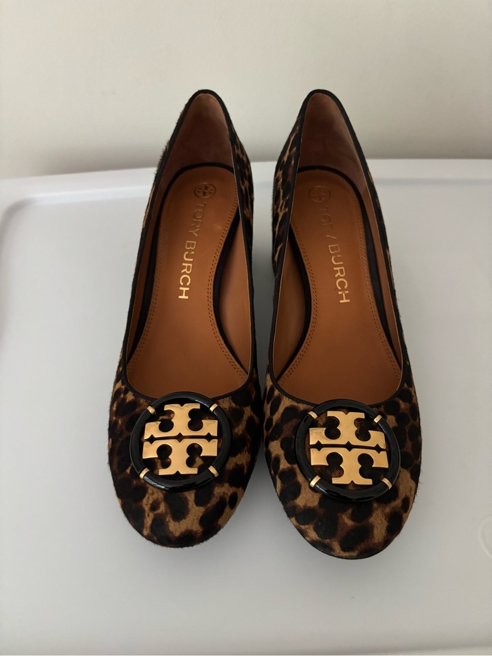 Tory Burch Leopard Calf Hair Logo - Brown/Black/Gold sz 10.5